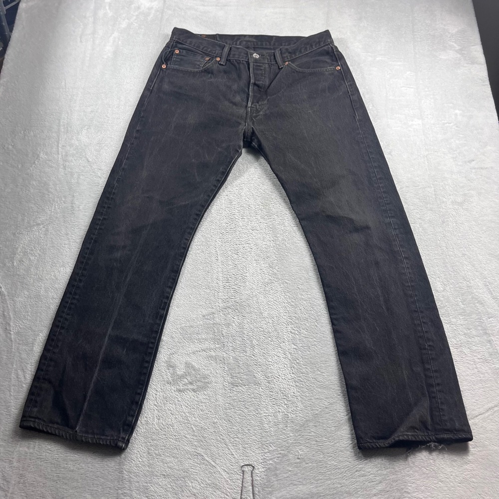 Levis 501 Mens Original Fit Straight Leg Button Fly‎ Black Denim Jeans 34x30